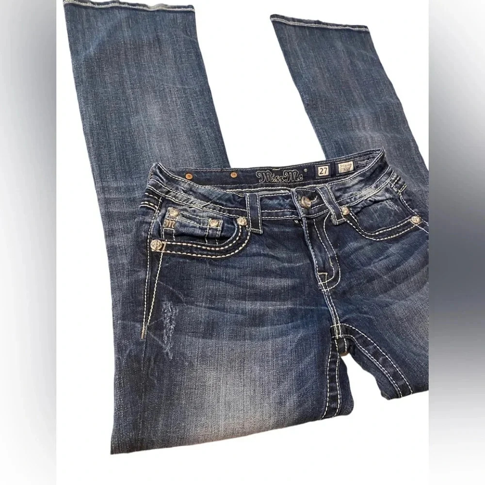 Miss Me Boot Jeans Cross Embellished Back Pocket Sz 27 - Picture 3 of 10
